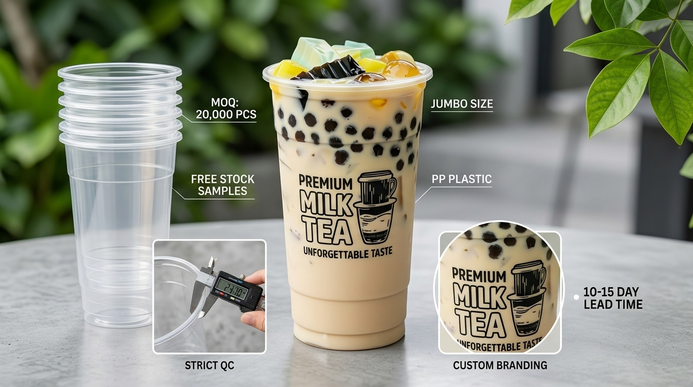 Custom PP Jumbo Cold Drink Cups for Bubble Tea & Beverages