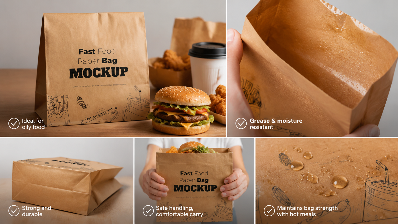 Burger Paper Bag Grease-Resistant Takeaway & Fast Food Packaging-2