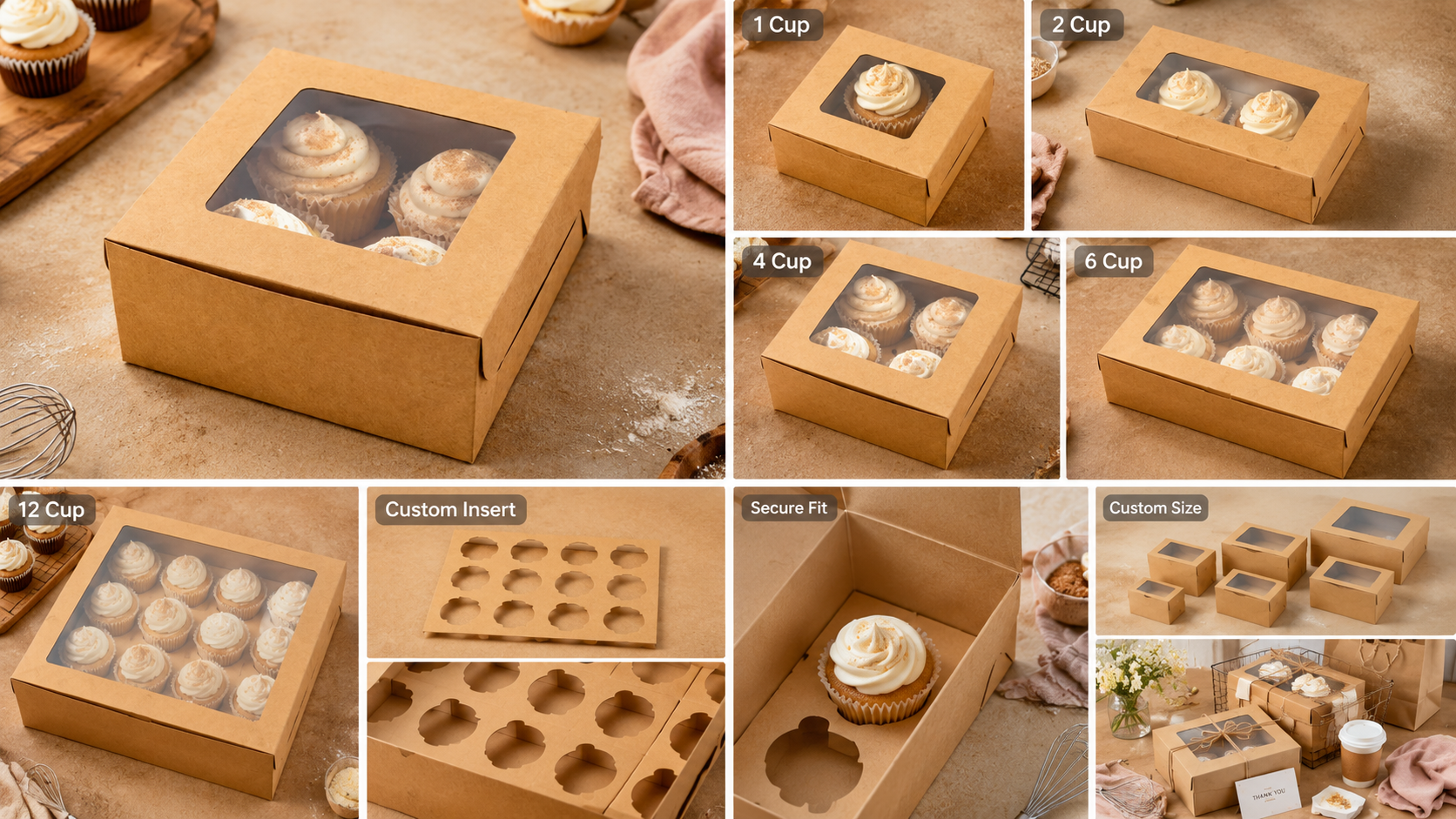 Custom Cake Boxes for Cupcakes with Inserts