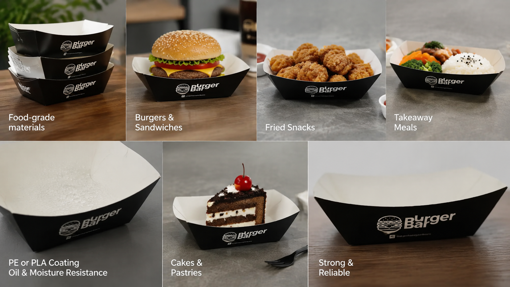 Custom Disposable Fast Food Restaurant Paper Food Packaging Boat Fries Tray for Food-1