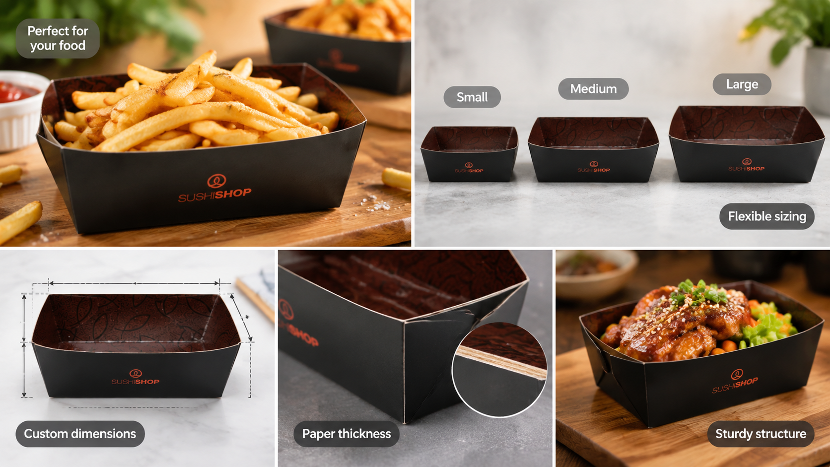 Custom Disposable Fast Food Restaurant Paper Food Packaging Boat Fries Tray for Food-2