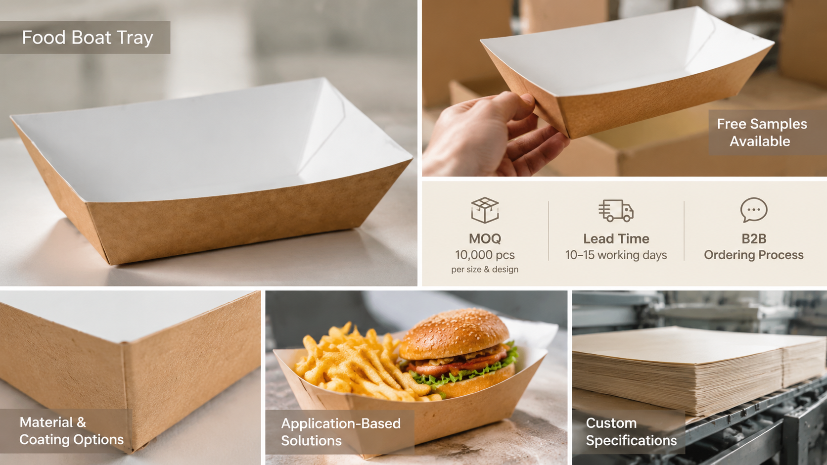 Custom Disposable Fast Food Restaurant Paper Food Packaging Boat Fries Tray for Food-4