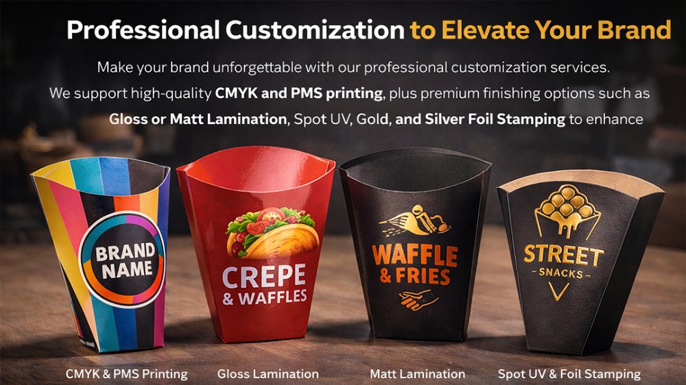 Custom Food Grade Street Snack Egg Waffle Holder Paper Packaging Crepe Cone Chip Egg Bubble Waffle Packaging Food Container Box (1)