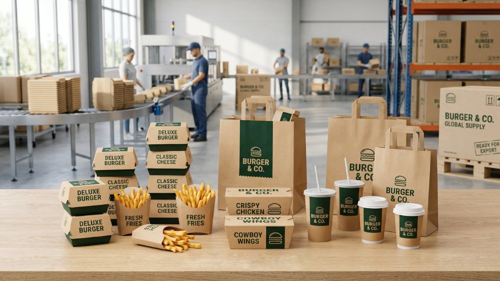 Custom French Fries Hamburger To Go Food Takeaway Fried Chicken Packaging Craft Paper Burger Box Boxes