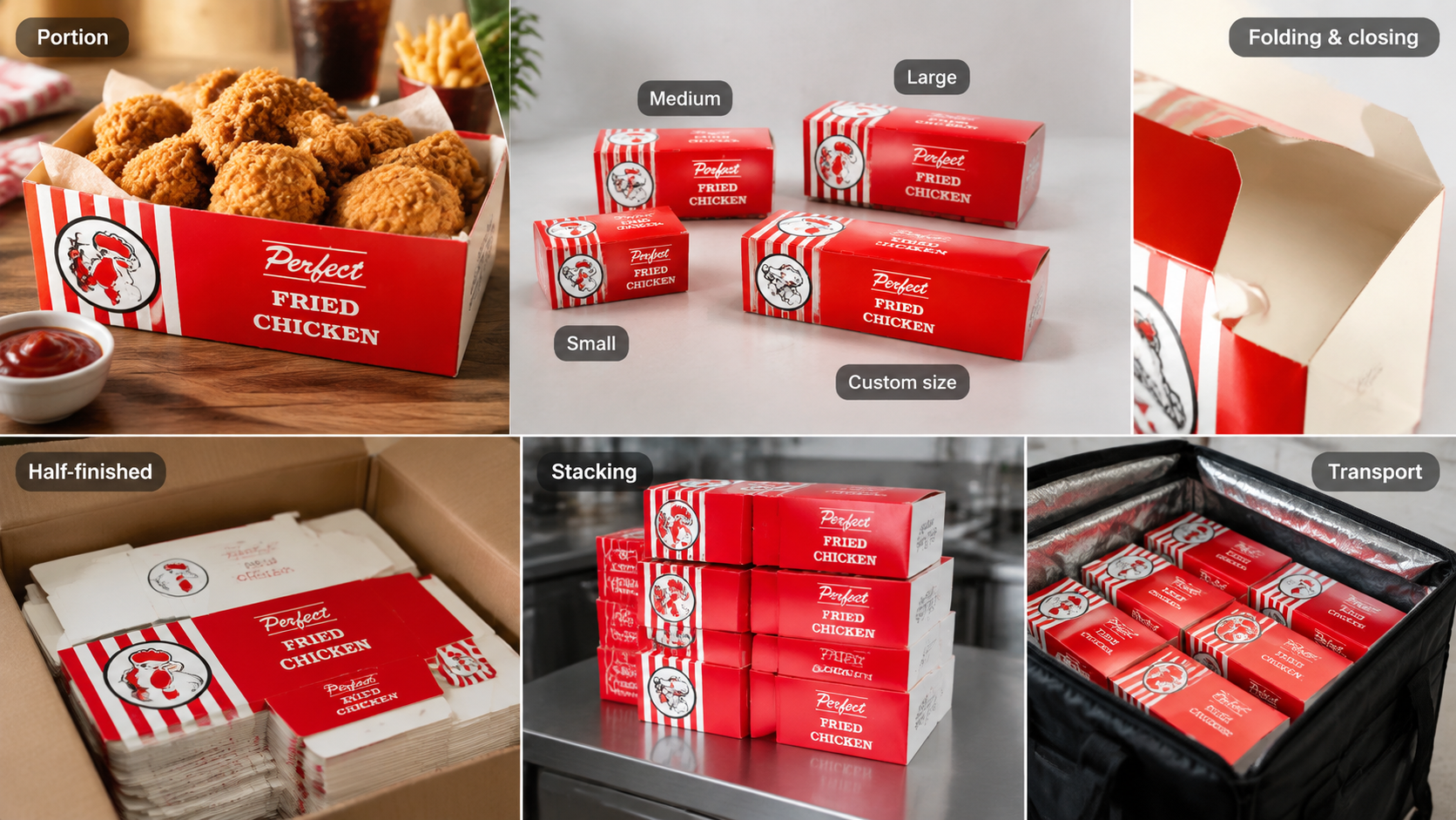Custom Fried Chicken To Go Box Restaurant Coated Paper Takeaway Boxes For Chips Take Out Food Container-2