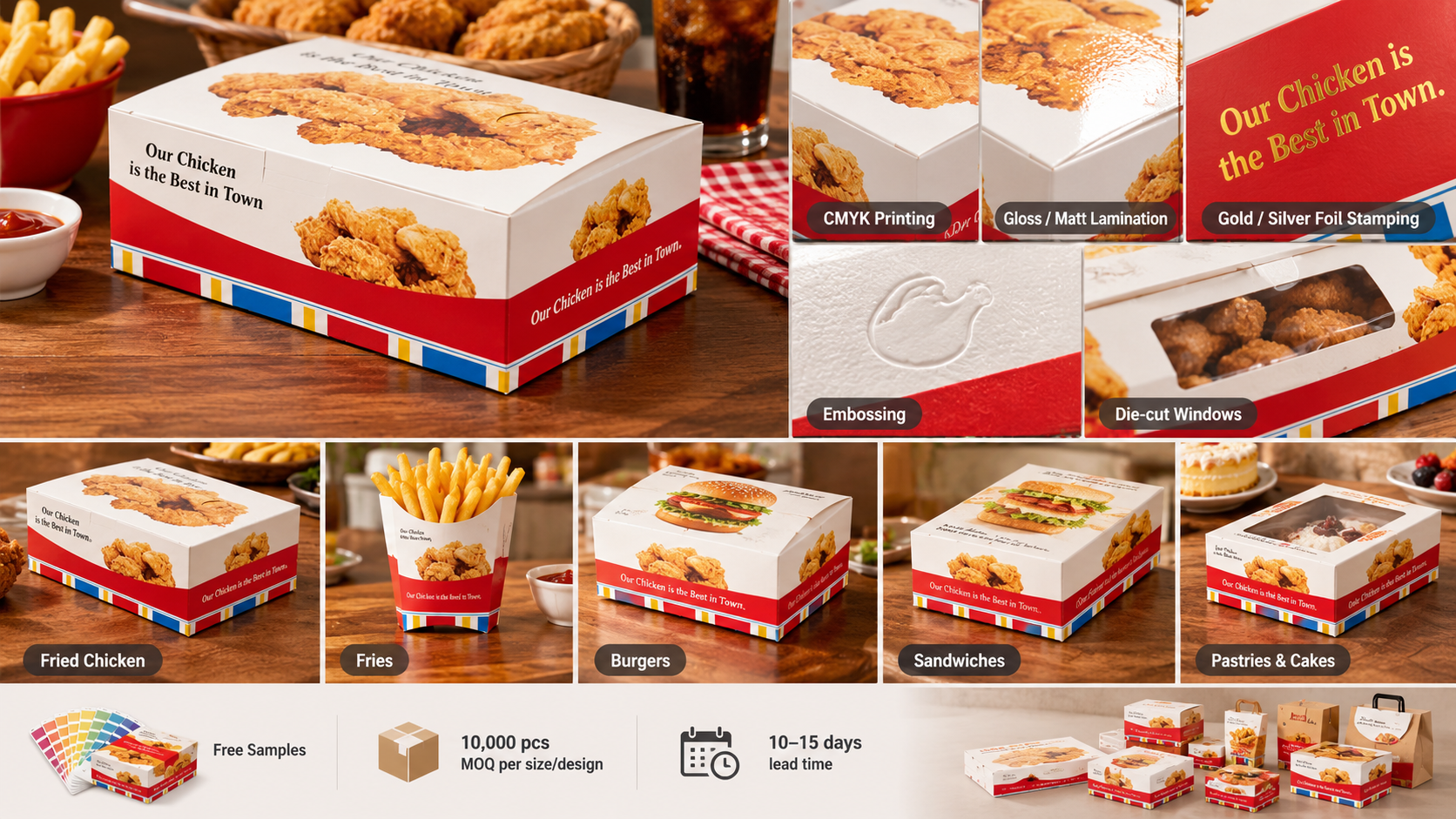 Custom Fried Chicken To Go Box Restaurant Coated Paper Takeaway Boxes For Chips Take Out Food Container-3