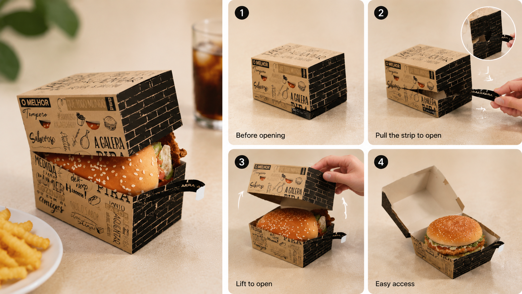 Custom Hamburger & Sandwich Boxes with Easy Tear Strip