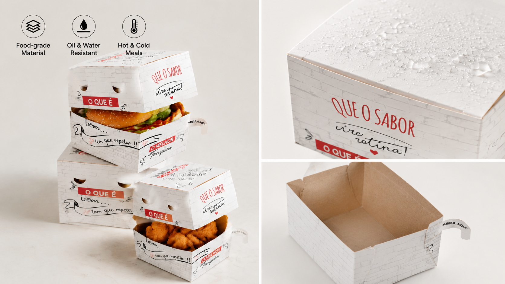 Custom Hamburger & Sandwich Boxes with Easy Tear Strip