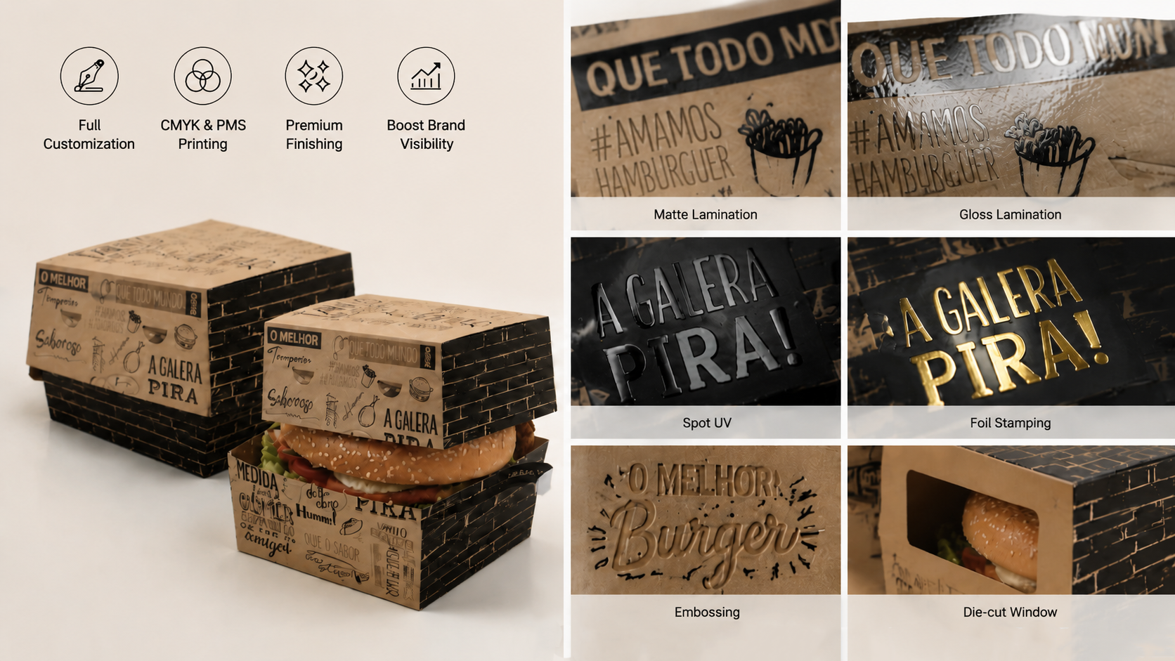 Custom Hamburger & Sandwich Boxes with Easy Tear Strip