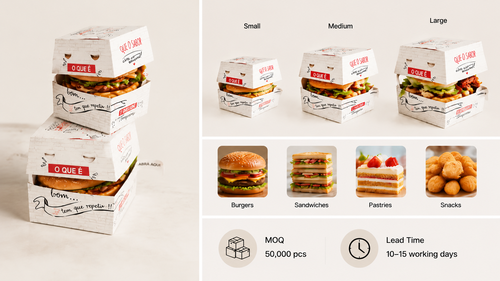 Custom Hamburger & Sandwich Boxes with Easy Tear Strip