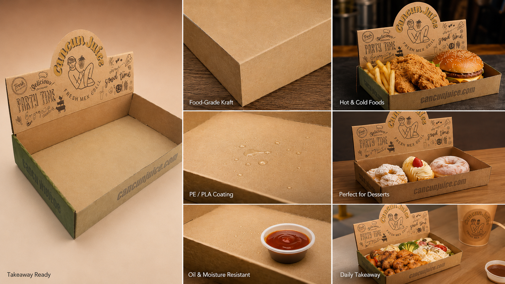 Custom Logo Brown Kraft Packaging Cardboard Takeaway Catering Box Takeout Food To Go Food Paper Container-1