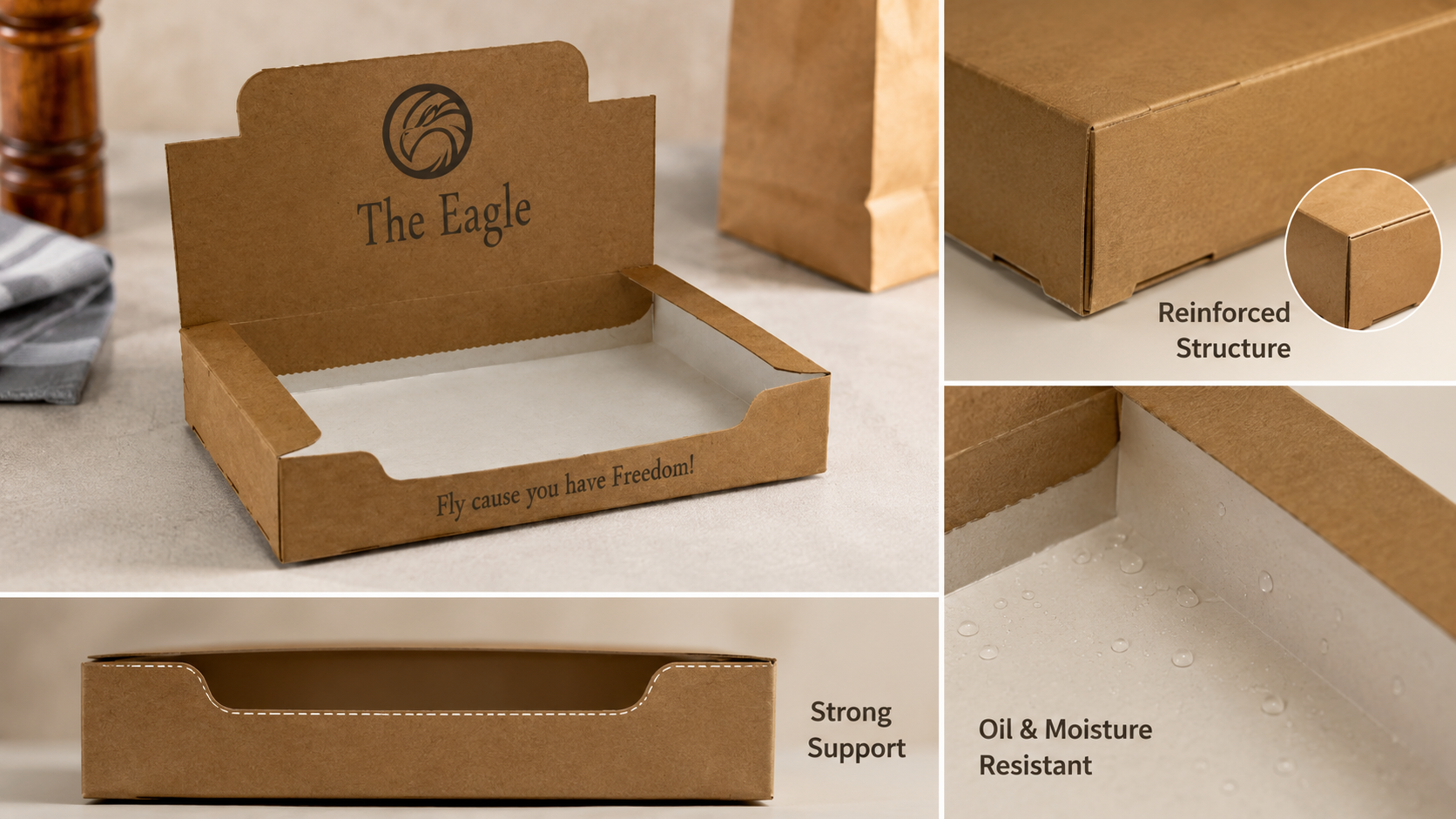 Custom Logo Brown Kraft Packaging Cardboard Takeaway Catering Box Takeout Food To Go Food Paper Container-3