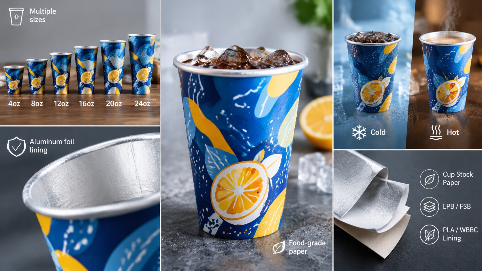 Custom Logo Disposable Printed Paper Cup with Aluminum Foil Inside for Hot and Cold Drinks-2