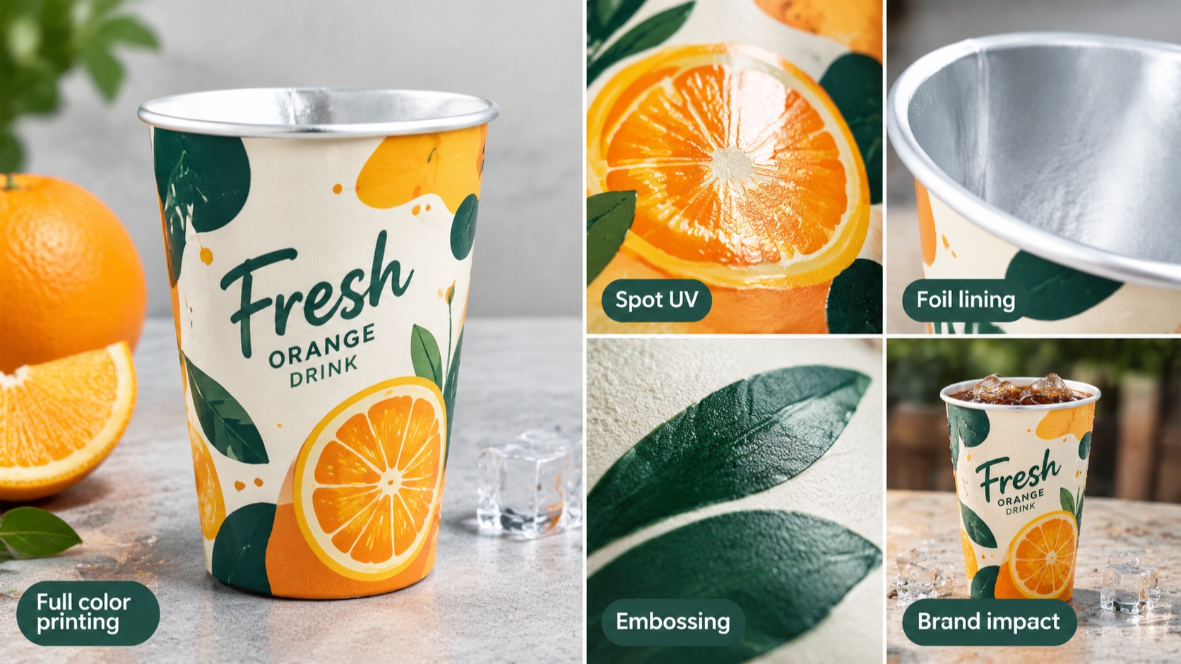 Custom Logo Disposable Printed Paper Cup with Aluminum Foil Inside for Hot and Cold Drinks-3