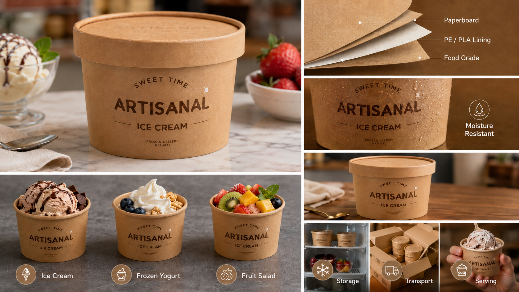 Custom Logo Paper Packaging Disposable Ice Cream Cup With Personal Logo With Lids-1