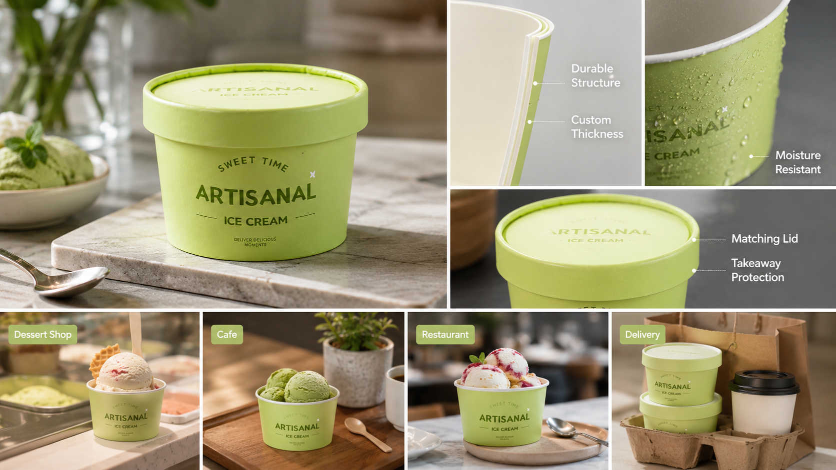 Custom Logo Paper Packaging Disposable Ice Cream Cup With Personal Logo With Lids-2