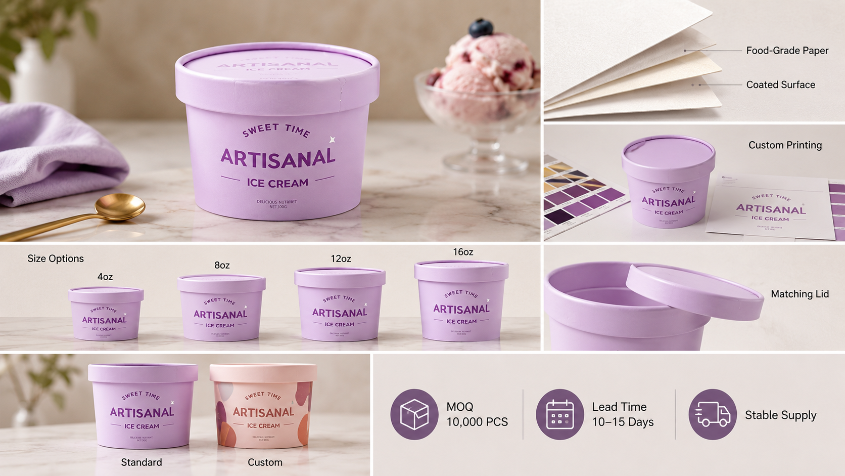 Custom Logo Paper Packaging Disposable Ice Cream Cup With Personal Logo With Lids-4