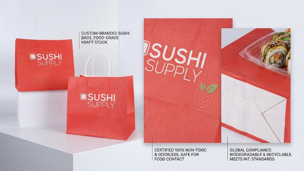 Custom Logo Printed Biodegradable Food Sushi To Go Takeaway Recyclable Kraft Paper Bag With Your Logo (1)
