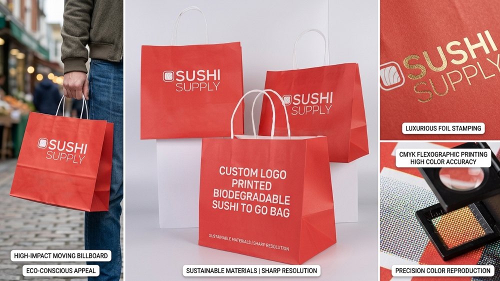 Custom Logo Printed Biodegradable Food Sushi To Go Takeaway Recyclable Kraft Paper Bag With Your Logo (3)