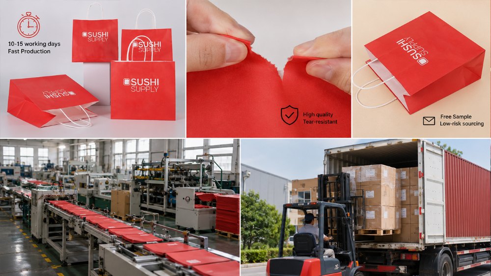 Custom Logo Printed Biodegradable Food Sushi To Go Takeaway Recyclable Kraft Paper Bag With Your Logo (4)