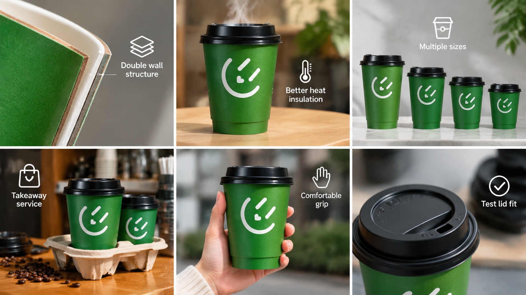 Custom Logo Printed Takeaway Double Wall Coffee Paper Cup with Lid-11