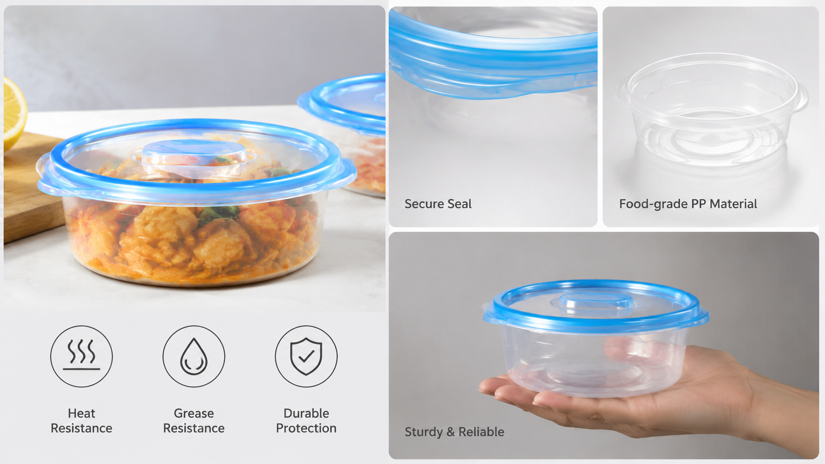 Custom PP Food Containers for Takeaway Meal Packaging