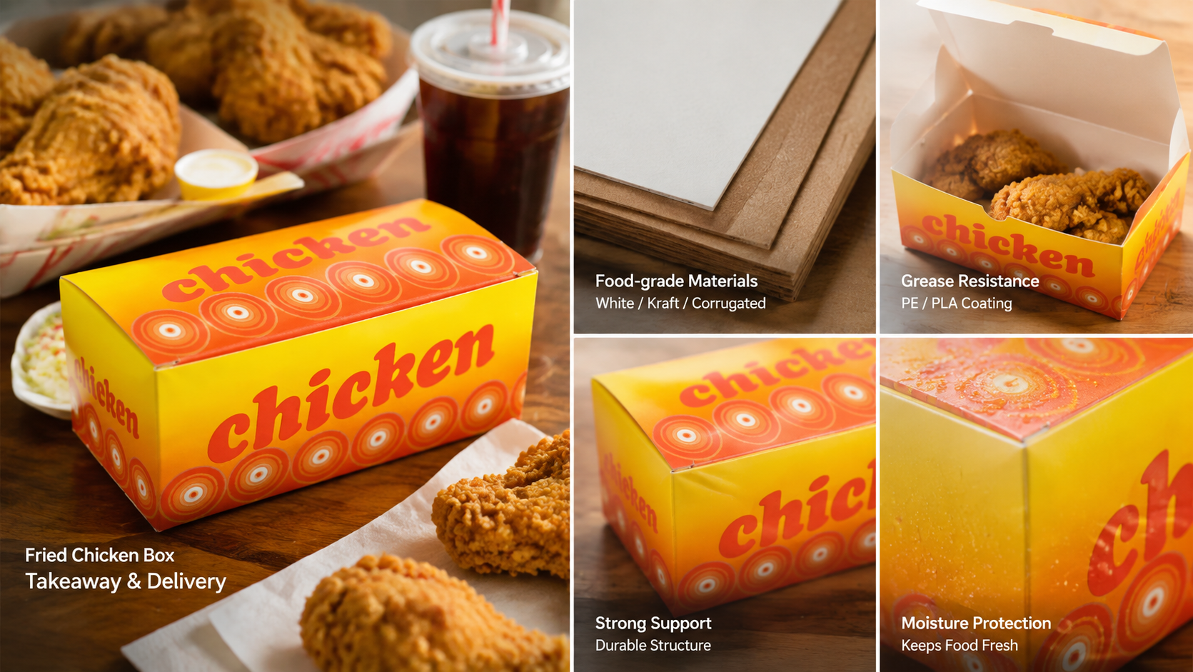 Custom Print Logo Fast Food Takeaway Fried Chicken Paper Food Box-1