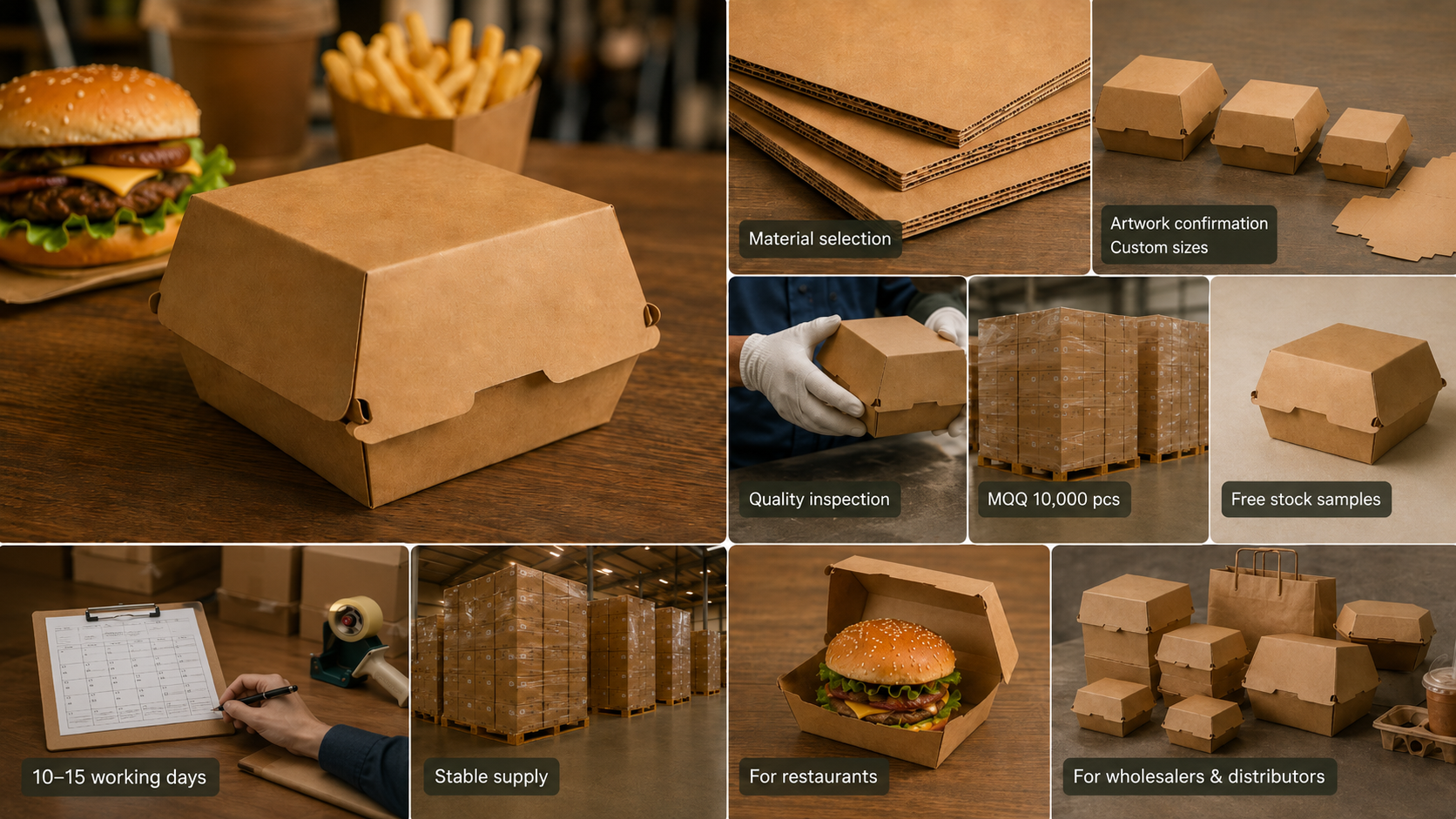 Custom Printed Biodegradable Disposable Corrugated Kraft Burger Box Packaging Hamburger Packaging Paper Box-4
