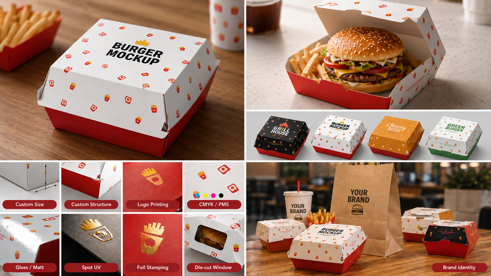 Custom Printed Burger Box Fast Food Take out Paper Box for French Fries Hamburger To Go-2