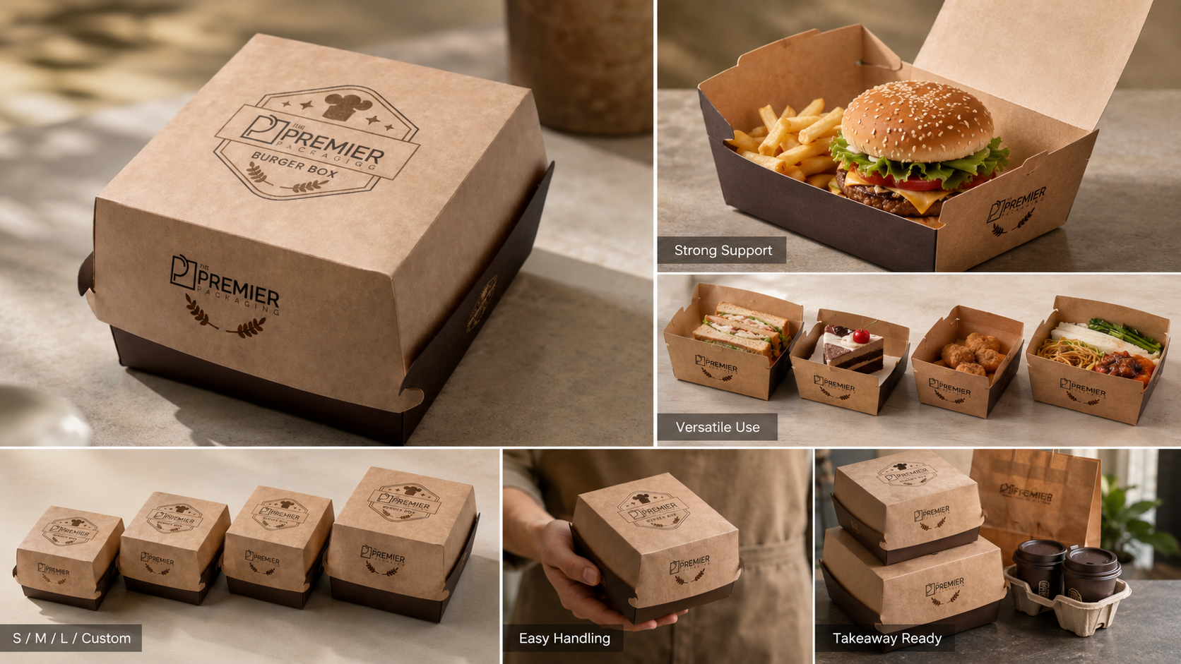 Custom Printed Burger Box Fast Food Take out Paper Box for French Fries Hamburger To Go-3