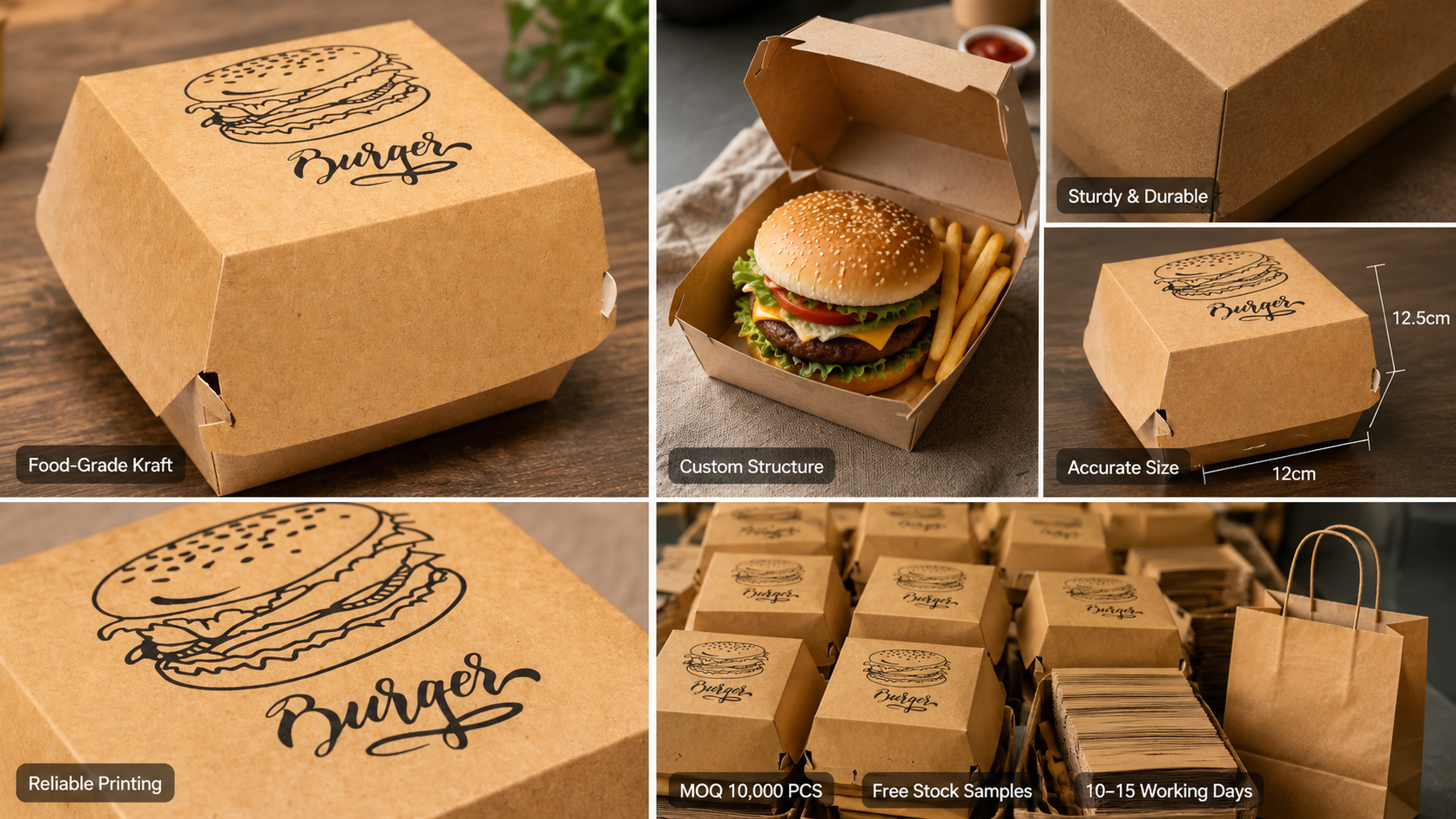 Custom Printed Burger Box Fast Food Take out Paper Box for French Fries Hamburger To Go-4