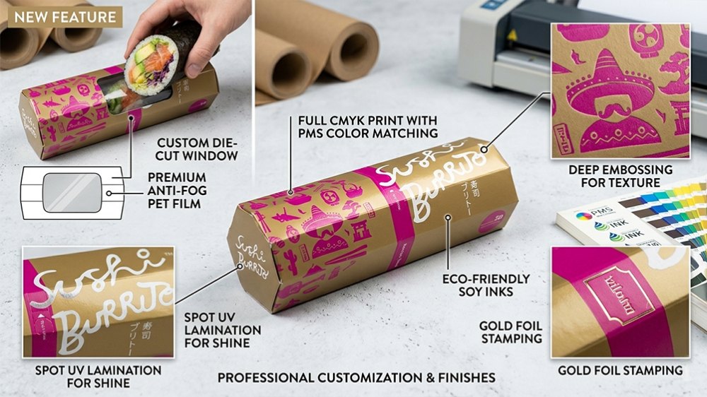 Custom Printed Food Grade Sushi Burrito Paper Box Take away To go Packaging Box With Logo (3)