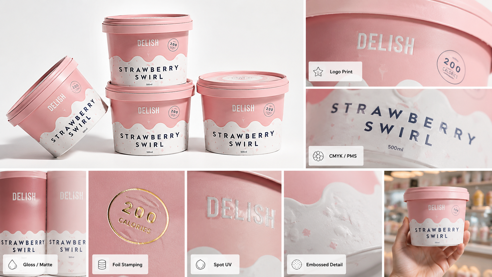 Custom Printed Paper Ice Cream Cups for Vibrant Frozen Dessert Packaging