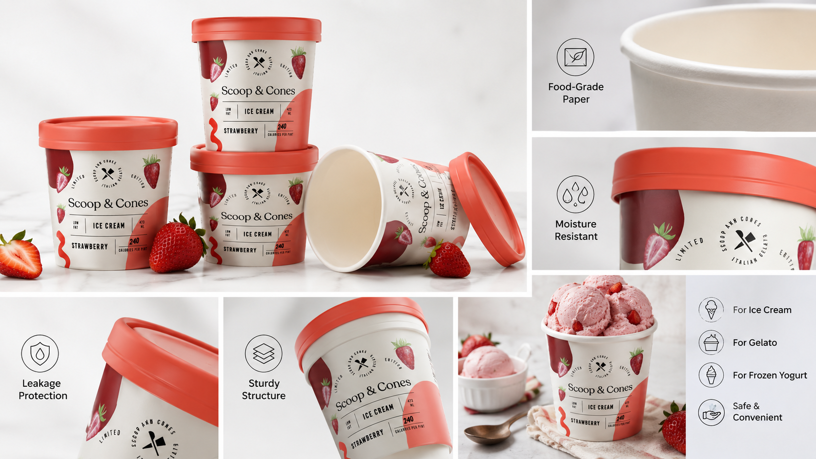 Custom Printed Paper Ice Cream Cups for Vibrant Frozen Dessert Packaging