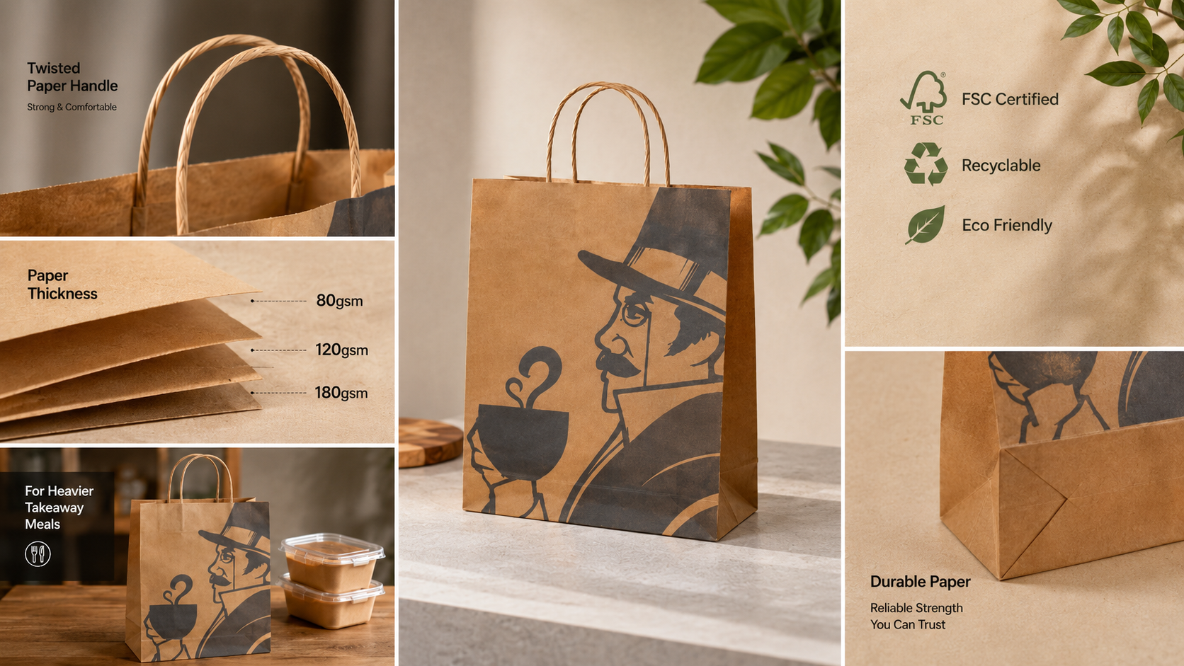 Custom Printed Takeaway Kraft Paper Bags with Handle-1