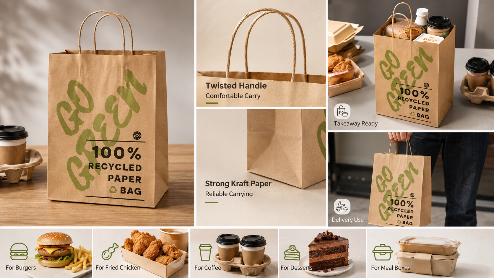 Custom Printed Takeaway Kraft Paper Bags with Handle-3