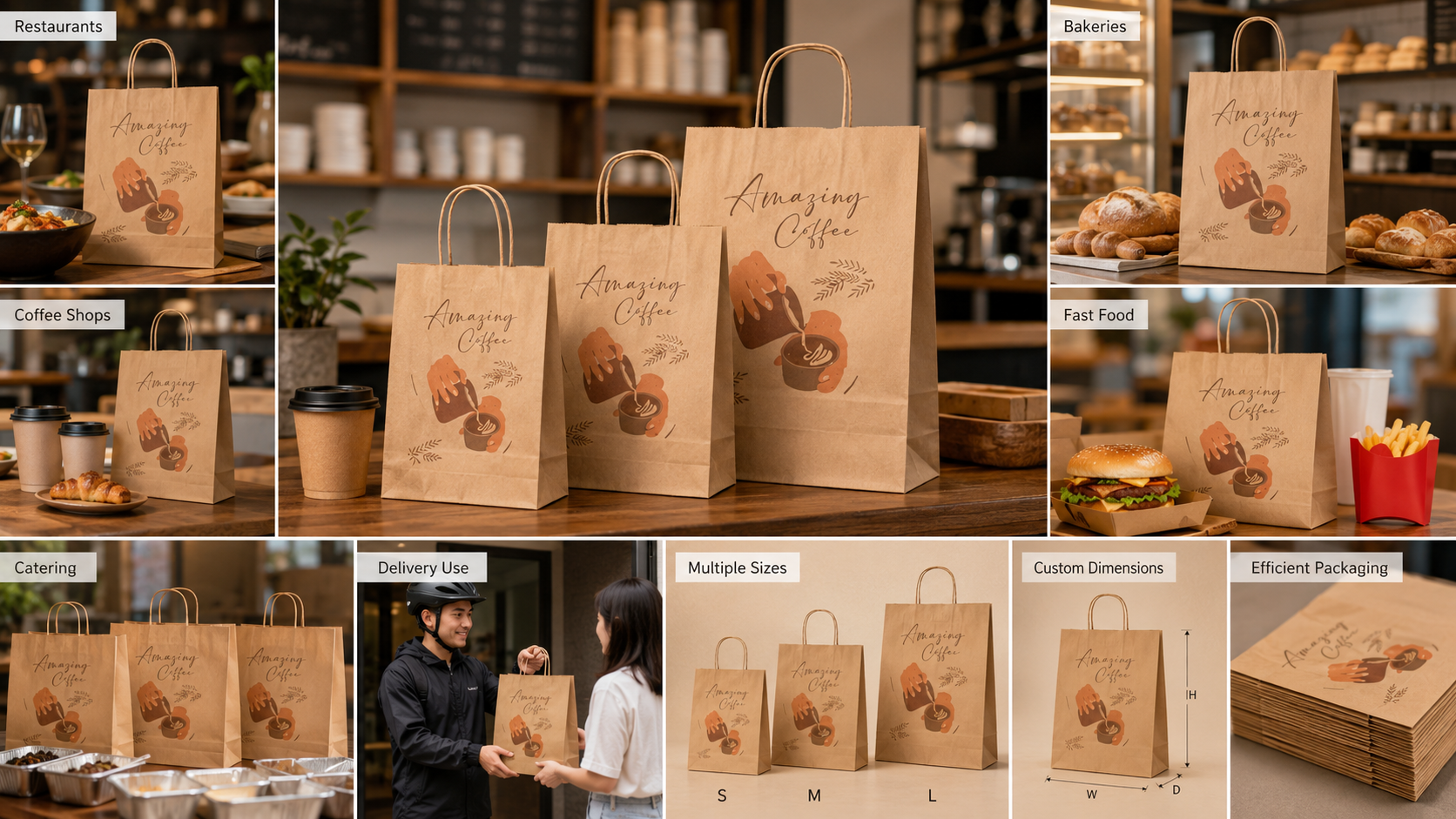 Custom Printed Takeaway Kraft Paper Bags with Handle-4