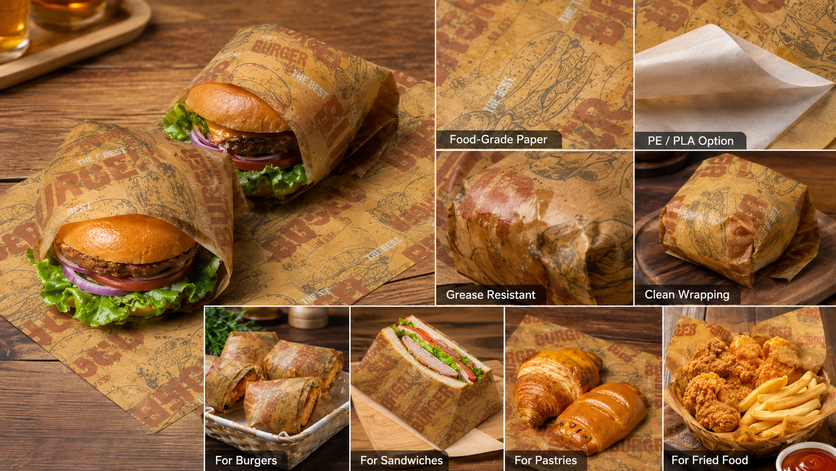 Custom Printed Wax Paper Packaging Sheets for Food Wrapping-1