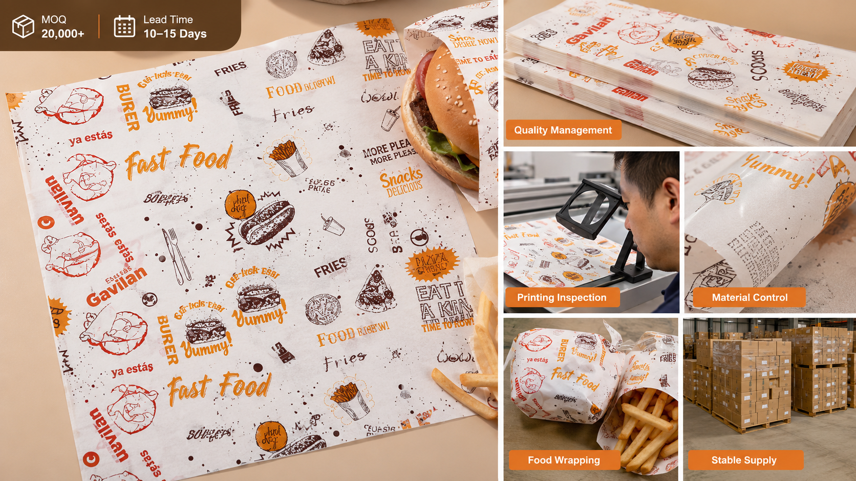 Custom Printed Wax Paper Packaging Sheets for Food Wrapping-4