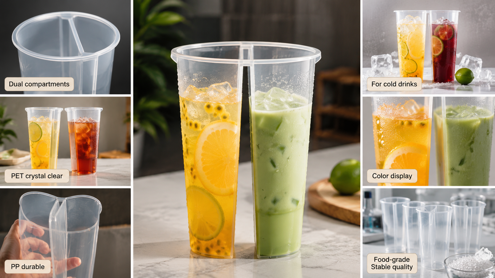 Custom Split Cup Dual-Compartment Drink Cup for Two Beverages-2