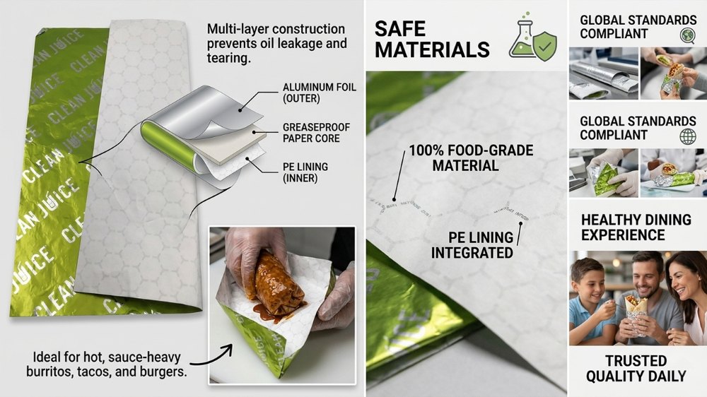 Customized Aluminum Foil Laminated Greaseproof Food Grade Paper Wrap Deli Mexico Burrito Tacos Burger Wrapping Paper Roll (1)