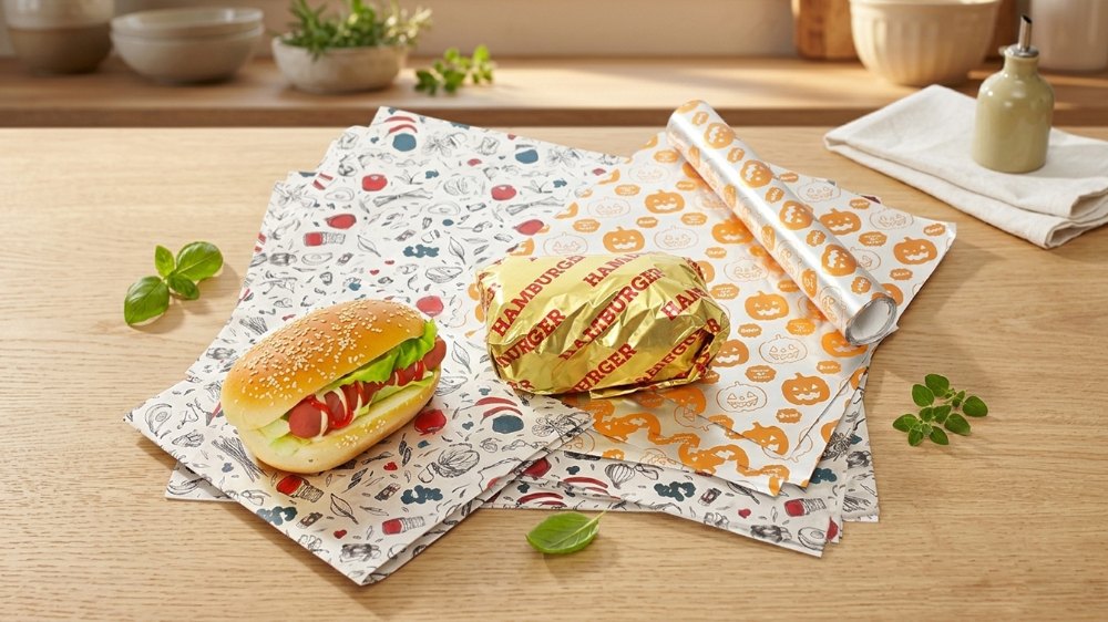 Customized Aluminum Foil Laminated Greaseproof Food Grade Paper Wrap Deli Mexico Burrito Tacos Burger Wrapping Paper Roll