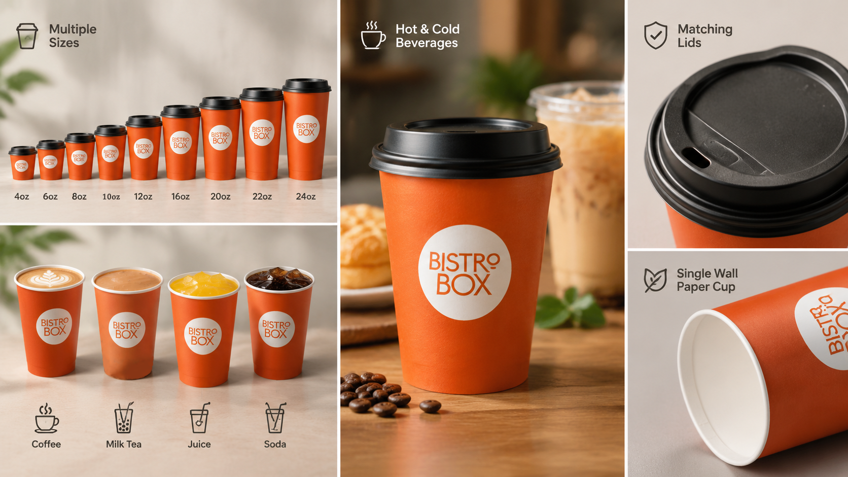 Customized Disposable Biodegradable Single Wall Paper Coffee Cups with Lid-1