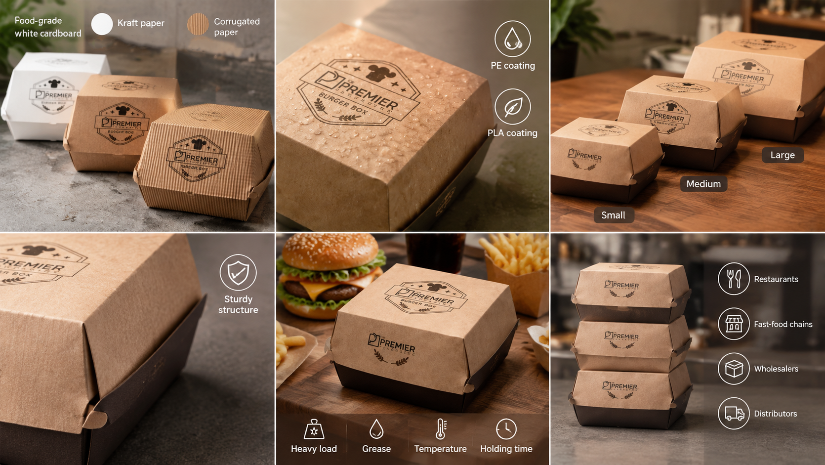 Customized Disposable Food Packaging Hamburger Box Paper Burger Box Fast Food Takeaway Box-1