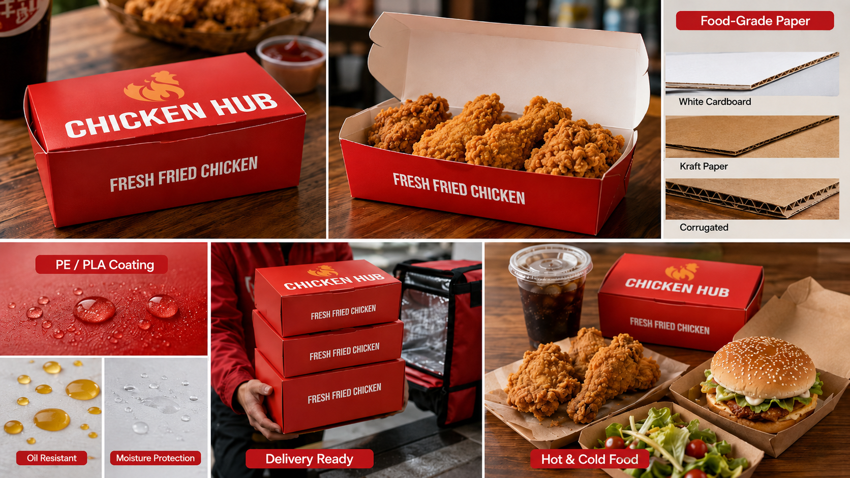 Customized Take Away Food Grade Paper Hot Dog To Go Fried Chicken Carton Burger Box Printing Fast Food Packaging-1