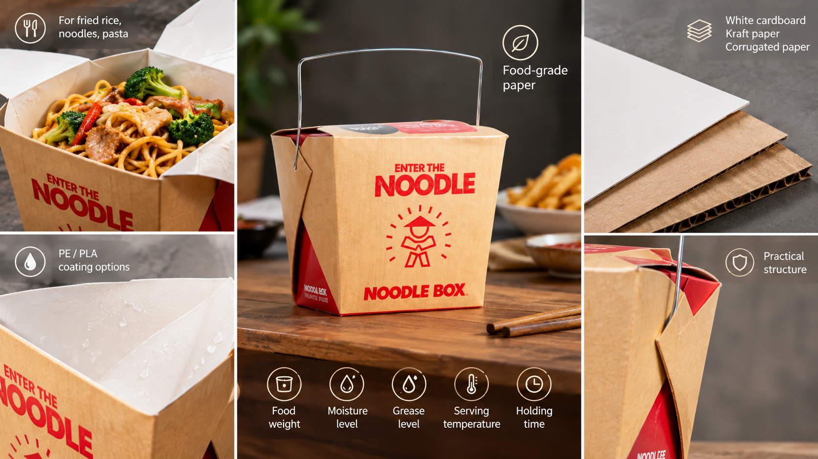 Disposable Fried Rice and Noodles Takeout Food Box Custom Print Hand-Held Kraft Paper Takeaway Box-1