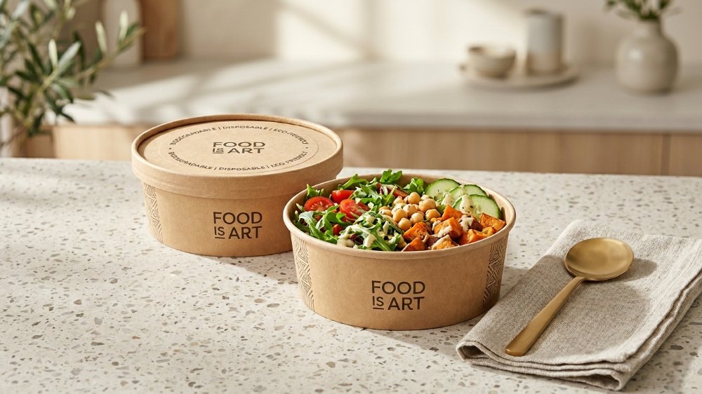 Disposable Paper Bowl Biodegradable Disposable Emballage Printed Fast Food Paper Salad Bowl With Paper Lid