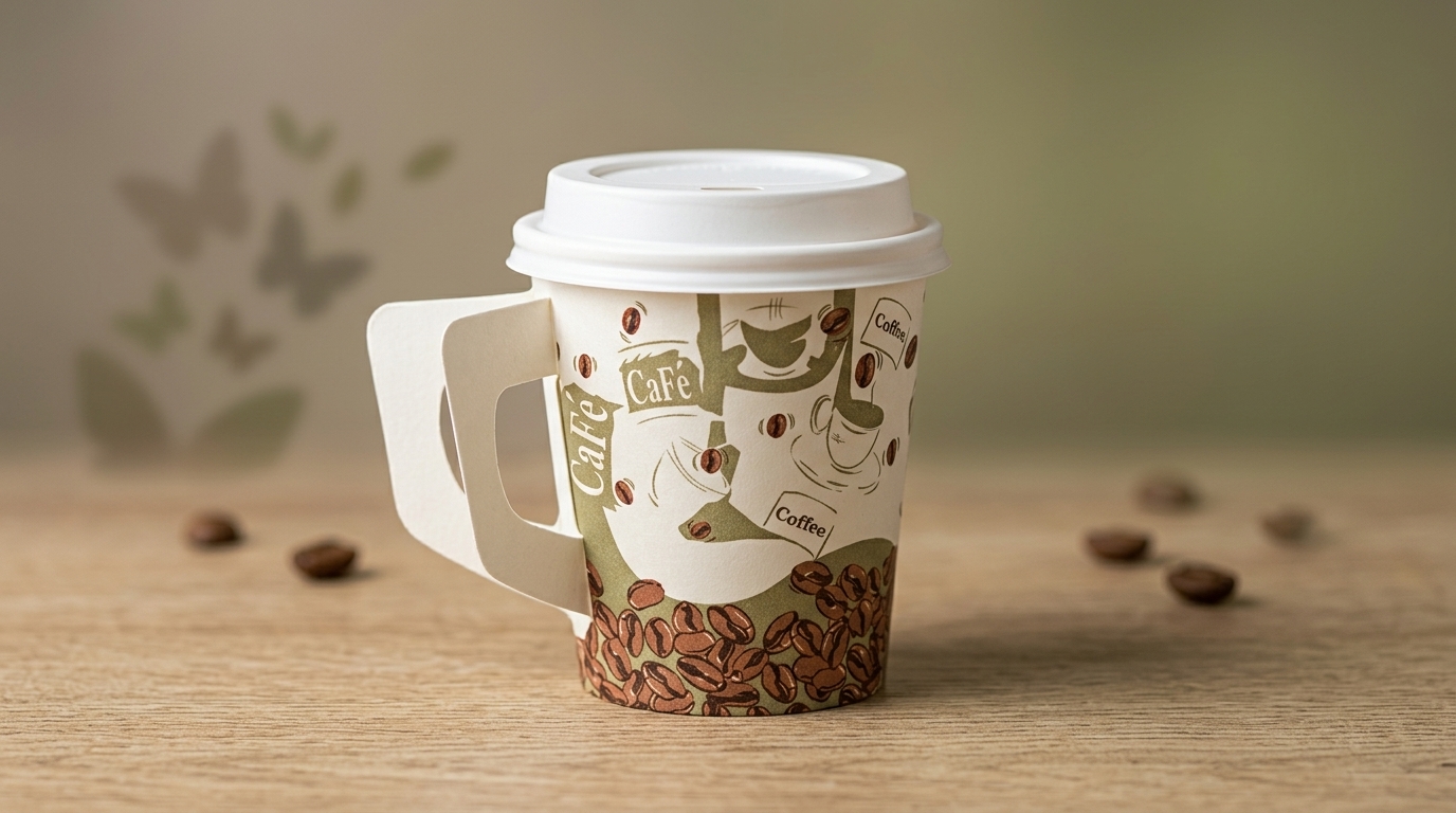 Disposable Paper Cups Customized Hot Coffee Cups Paper Cup with Butterfly Handle and Lids