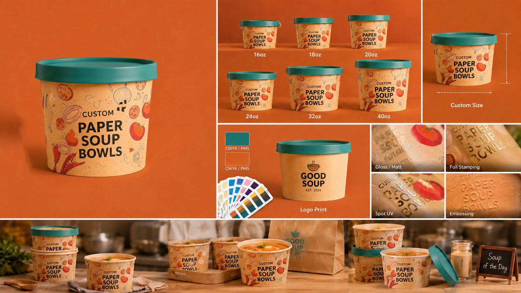 Disposable Recyclable Hot Soup Paper Bowl with Lid Eco Friendly Soup Cup Takeaway Kraft Paper Soup Bowl With Lid-3