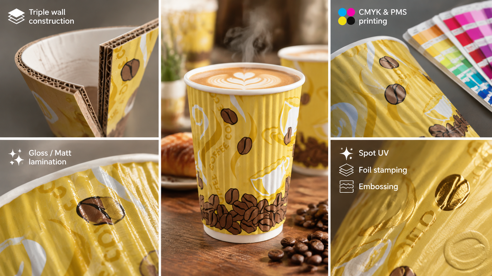 Disposable Ripple Cups Triple Wall Custom Ripple Insulated Double Wall Coffee Cups-3